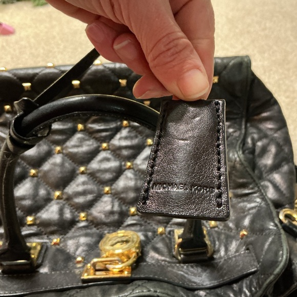 MICHAEL Michael Kors Black Quilted Shoulder Bag with Gold Studs - Picture 7 of 16